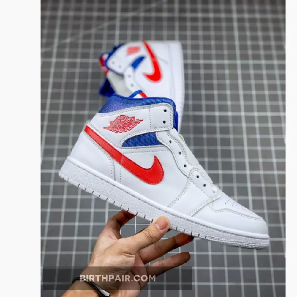 Air Jordan 1 Mid White/University Red-Game Royal VS-MD21KW8