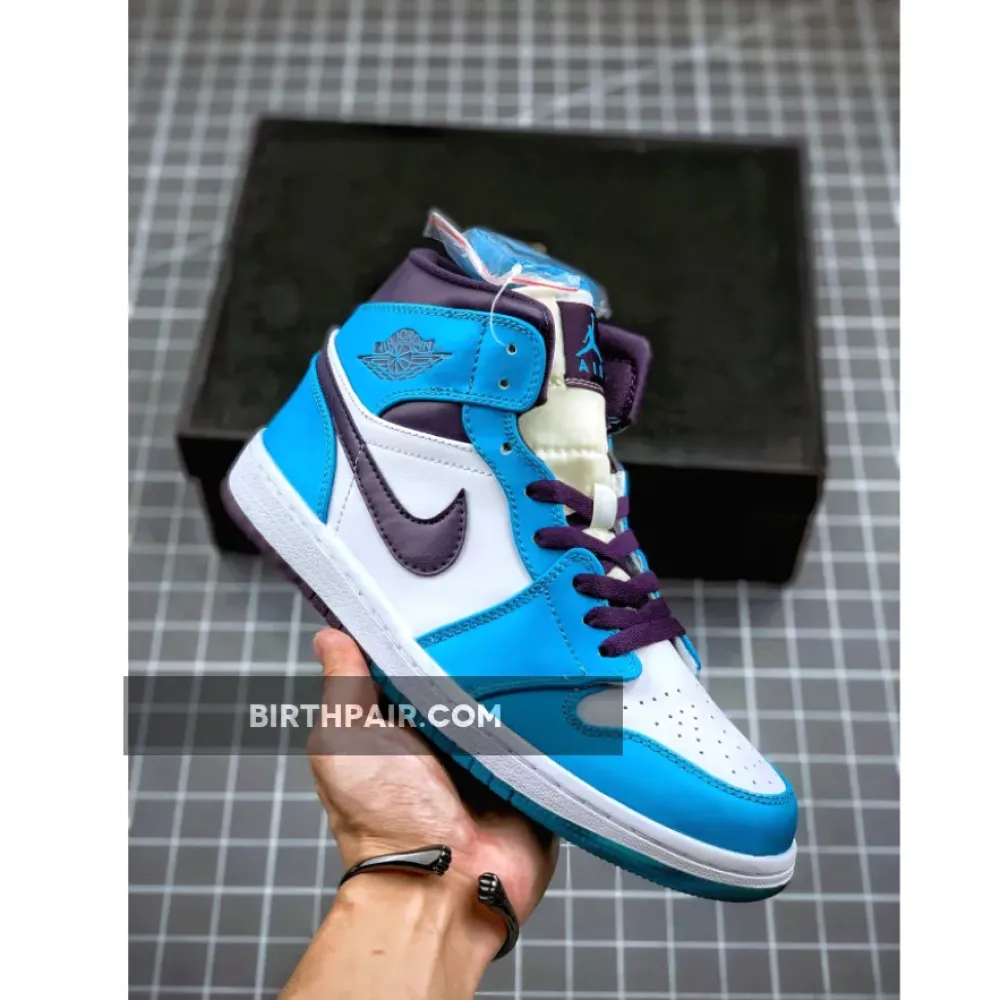 Air Jordan 1 Mid ‘Hornets’ Blue Lagoon/Grand Purple/White VS-KX9SLET