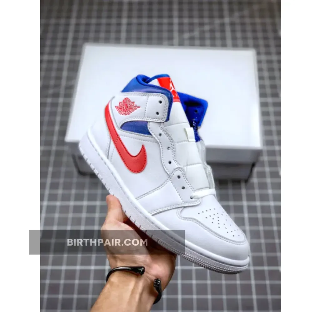 Air Jordan 1 Mid White/University Red-Game Royal VS-MD21KW8