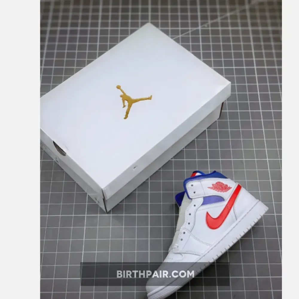 Air Jordan 1 Mid White/University Red-Game Royal VS-MD21KW8
