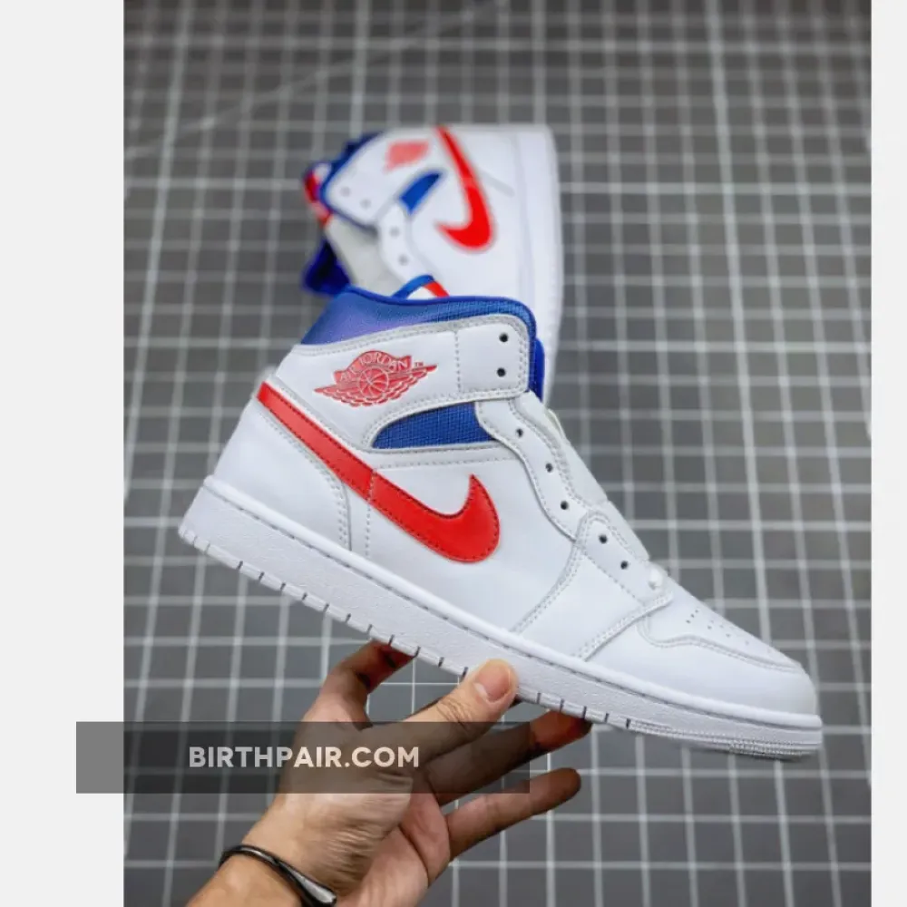 Air Jordan 1 Mid White/University Red-Game Royal VS-MD21KW8
