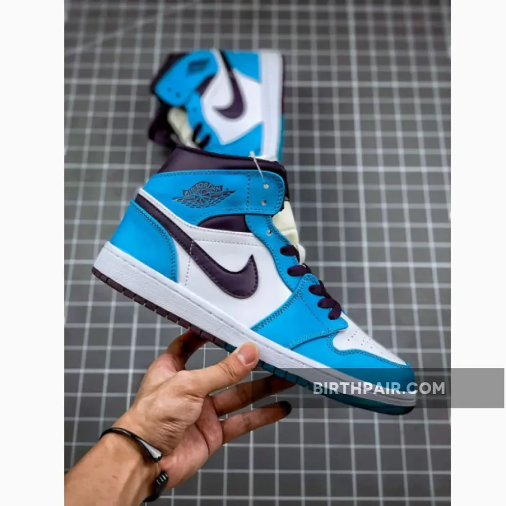 Air Jordan 1 Mid ‘Hornets’ Blue Lagoon/Grand Purple/White VS-KX9SLET