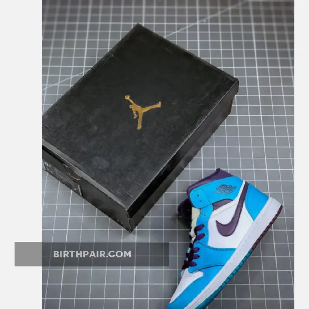 Air Jordan 1 Mid ‘Hornets’ Blue Lagoon/Grand Purple/White VS-KX9SLET