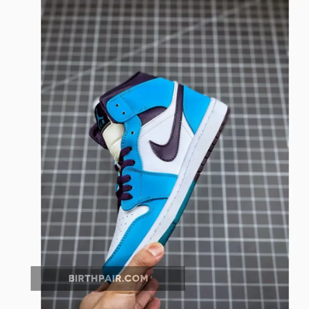 Air Jordan 1 Mid ‘Hornets’ Blue Lagoon/Grand Purple/White VS-KX9SLET